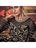Glittering Black Butterfly Net Designer Anarkali Suit